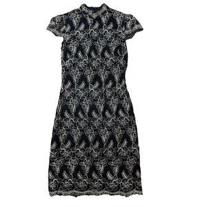 Alice + Olivia Marya Dress Black Gold Beaded Cocktail Party Womens Sz 8 EUC